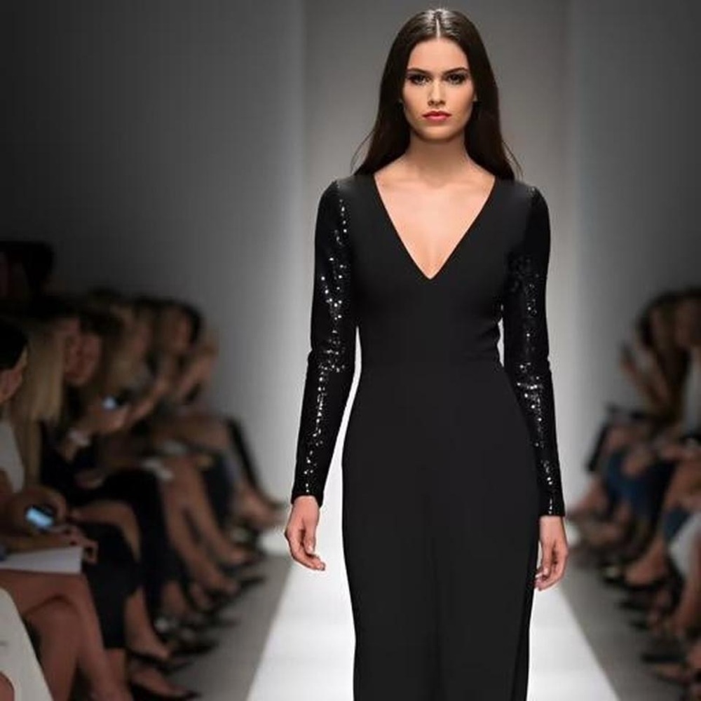 Elegant Black Evening Dress with Sequin  Sleeves MSK S NWTS